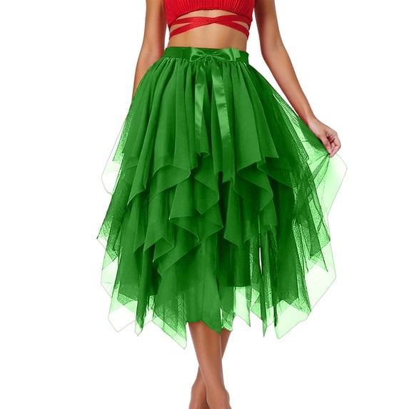 QHFBli Women's Tulle Skirts High Low Layered Puffy Fairy Skirts Midi Length Irregular Tutu Skirt