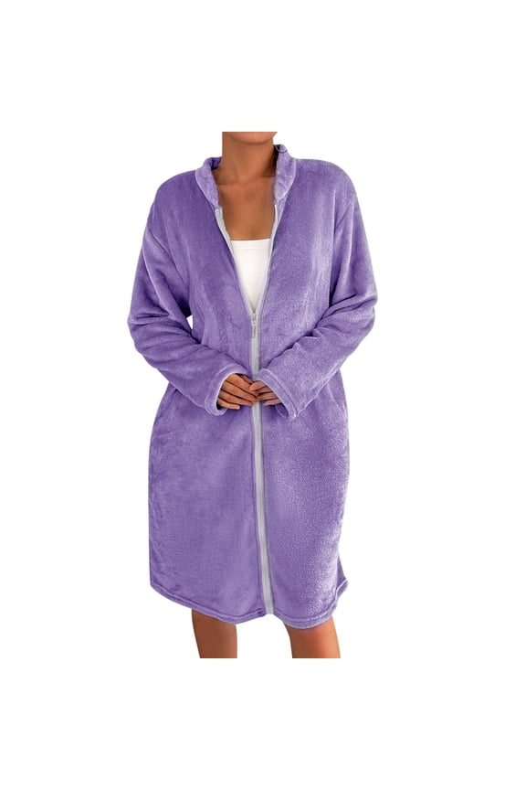 Women's Winter Robe Soft Warm Button Down Bathrobe Cozy Loungewear For Home
