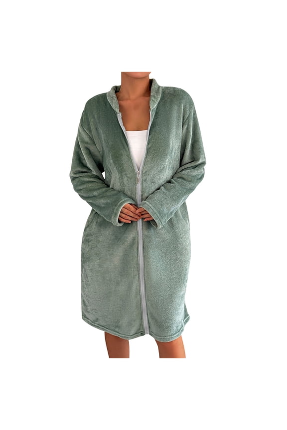 Women's Winter Robe Soft Warm Button Down Bathrobe Cozy Loungewear For Home