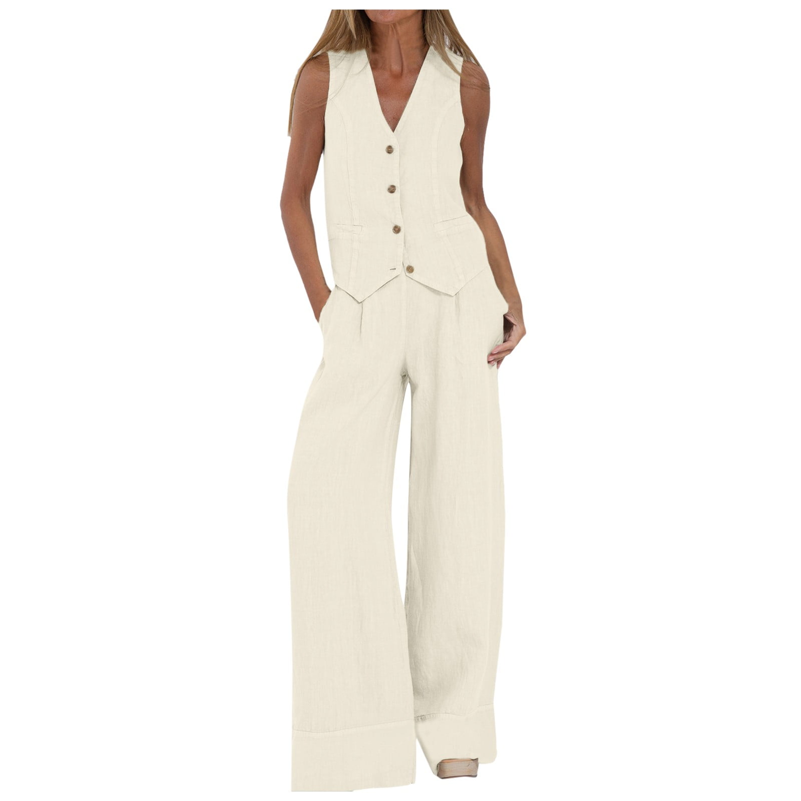 Contrast Color Vest Wide-leg Suit Pants Fashion Casual Two-piece Suit