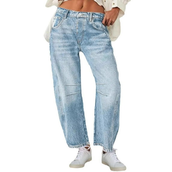 QHFBli Womens Baggy Boyfriend Jeans Vintage Wide Leg Mid Rise Barrel Denim Ankle Pants