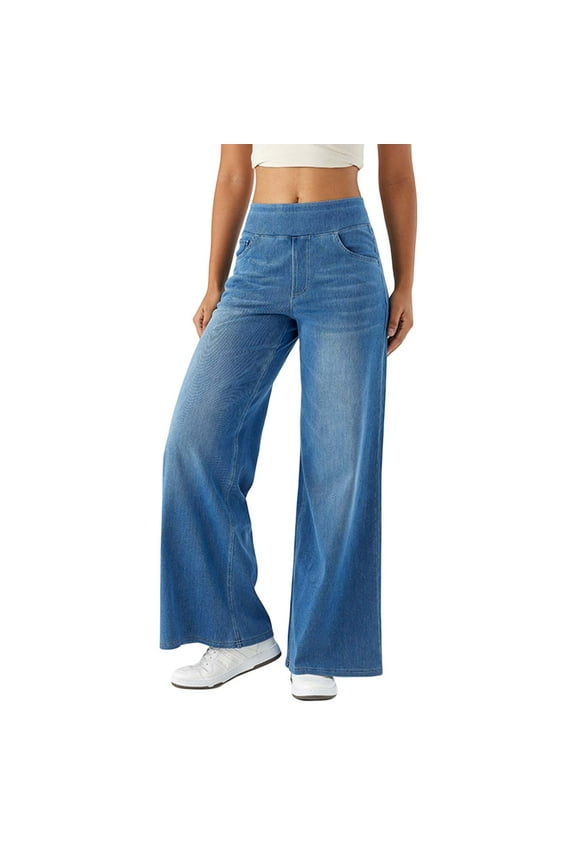 Womens Baggy Stretchy Denim Pants High Waist Straight Wide Leg Jeans Boyfriend Trendy 2025 Palazzo Pants with Pockets