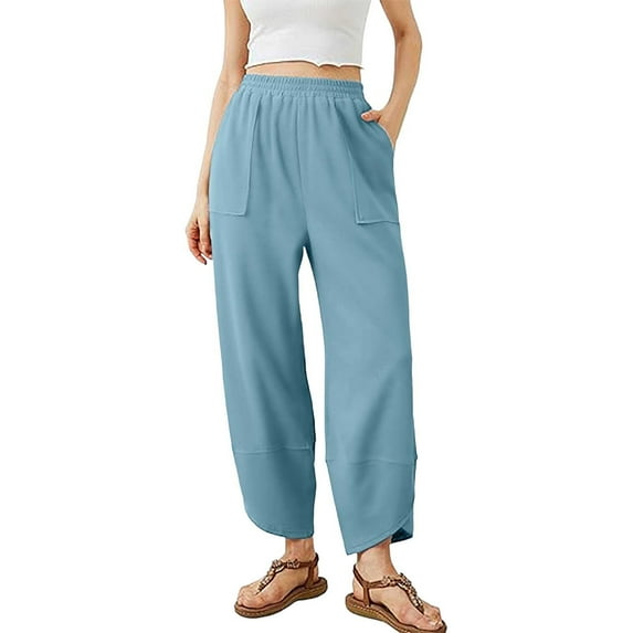 QHFBli Womens Baggy Wide Leg Pants Casual Elastic Waisted Palazzo Harem Pants Dress Casual Sweatpants