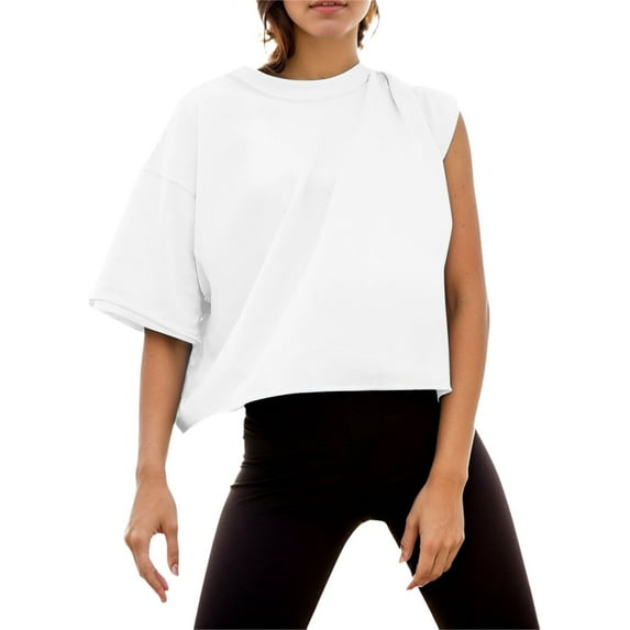 QHFBli Womens Basic Crop Top Drop Shoulder T Shirt Half Sleeve Cropped Tee Crewneck Short Sleeve Casual Summer Solid Crop Tops