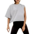thumbnail image 1 of QHFBli Womens Basic Crop Top Drop Shoulder T Shirt Half Sleeve Cropped Tee Crewneck Short Sleeve Casual Summer Solid Crop Tops, 1 of 5