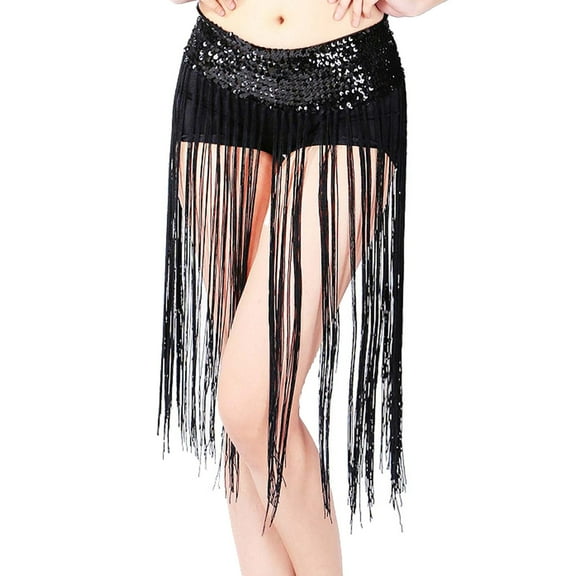 QHFBli Womens Belly Dance Scarf Belt Skirt Latin Dance Belt Performance Tassel Wave Skirt Carnival Rave Festival