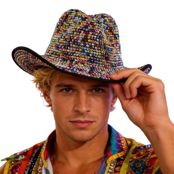 QHFBli Womens Bling Rhinestone Wide Brim Panama Hat Sun Visor Fedora Hat Cap