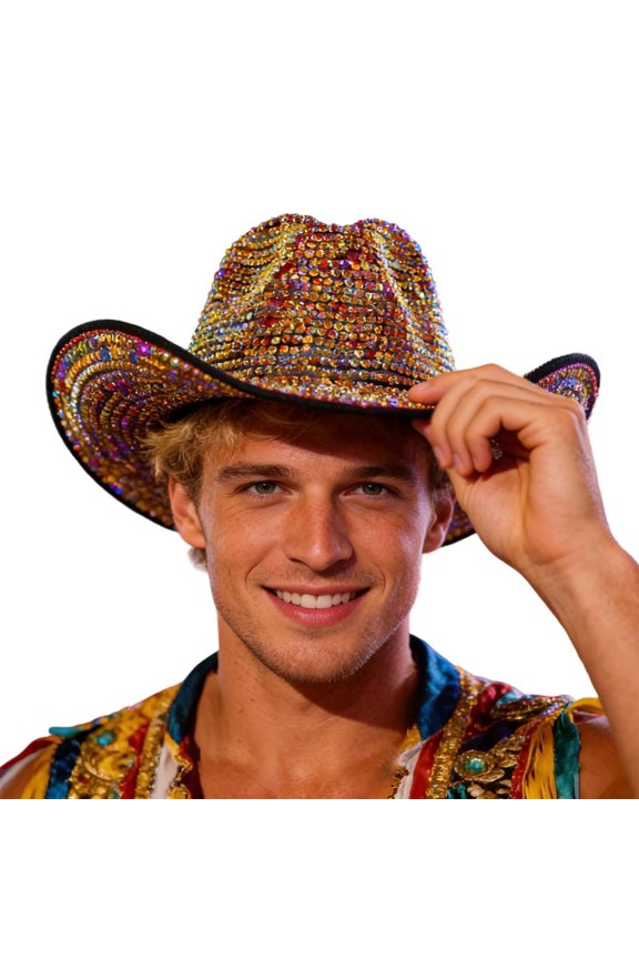 Womens Bling Rhinestone Wide Brim Panama Hat Sun Visor Fedora Hat Cap
