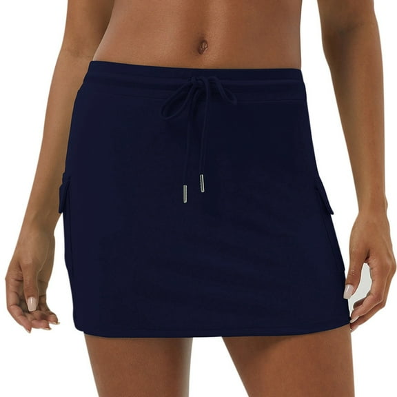 QHFBli Womens Casual Mini Skirt Drawstring Summer High Waist Bodycon Workout Short Pencil Skirt