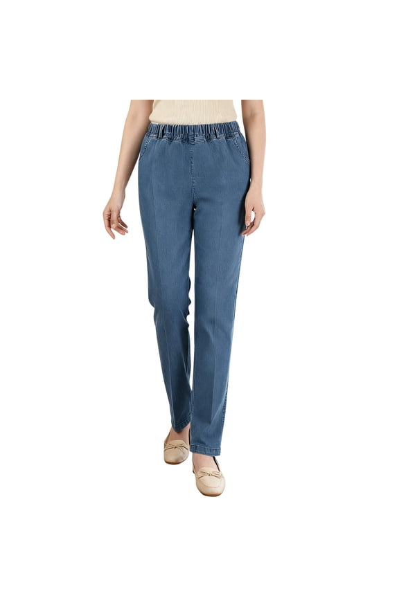 Womens Casual Pull On Elastic Waist Jeans