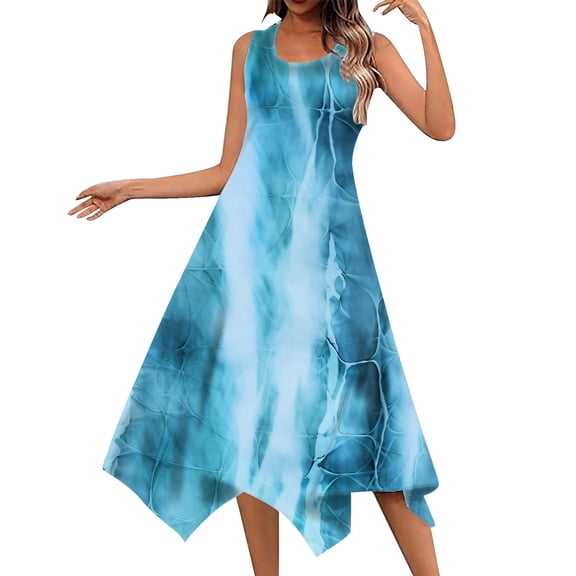 QHFBli Womens Casual Summer Dress Sleeveless Sundress Hankerchief Hem Midi Tank Dresses Beach Dress with Pockets