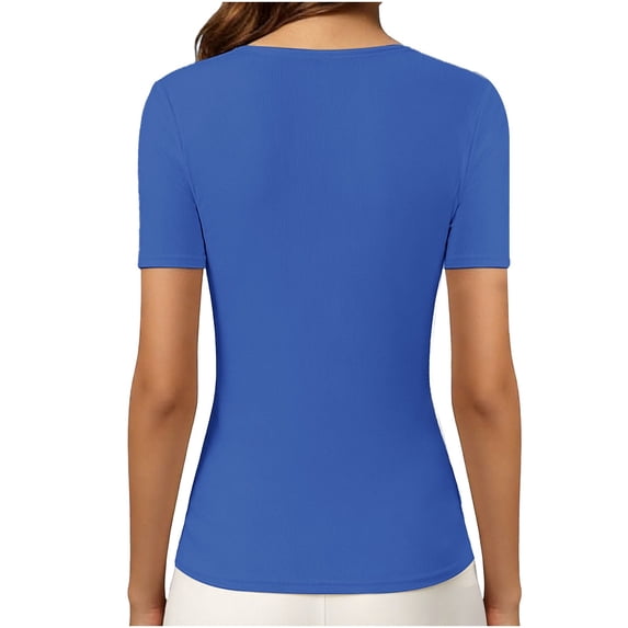 QHFBli Womens Casual V Neck Short Sleeve T Shirts Going Out Tops Double Lined Slim Fitted Summer Basic Tee