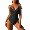 thumbnail image 1 of QHFBli Womens Criss Cross One Piece Swimsuit Contrast Binding Ribbed Bathing Suit, 1 of 6