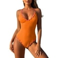thumbnail image 1 of QHFBli Womens Criss Cross One Piece Swimsuit Contrast Binding Ribbed Bathing Suit, 1 of 6
