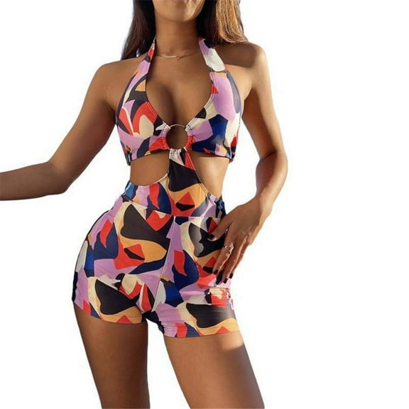 QHFBli Womens Cut Out Sleeveless Bodycon Romper Backless Unitard Short Yoga Jumpsuit