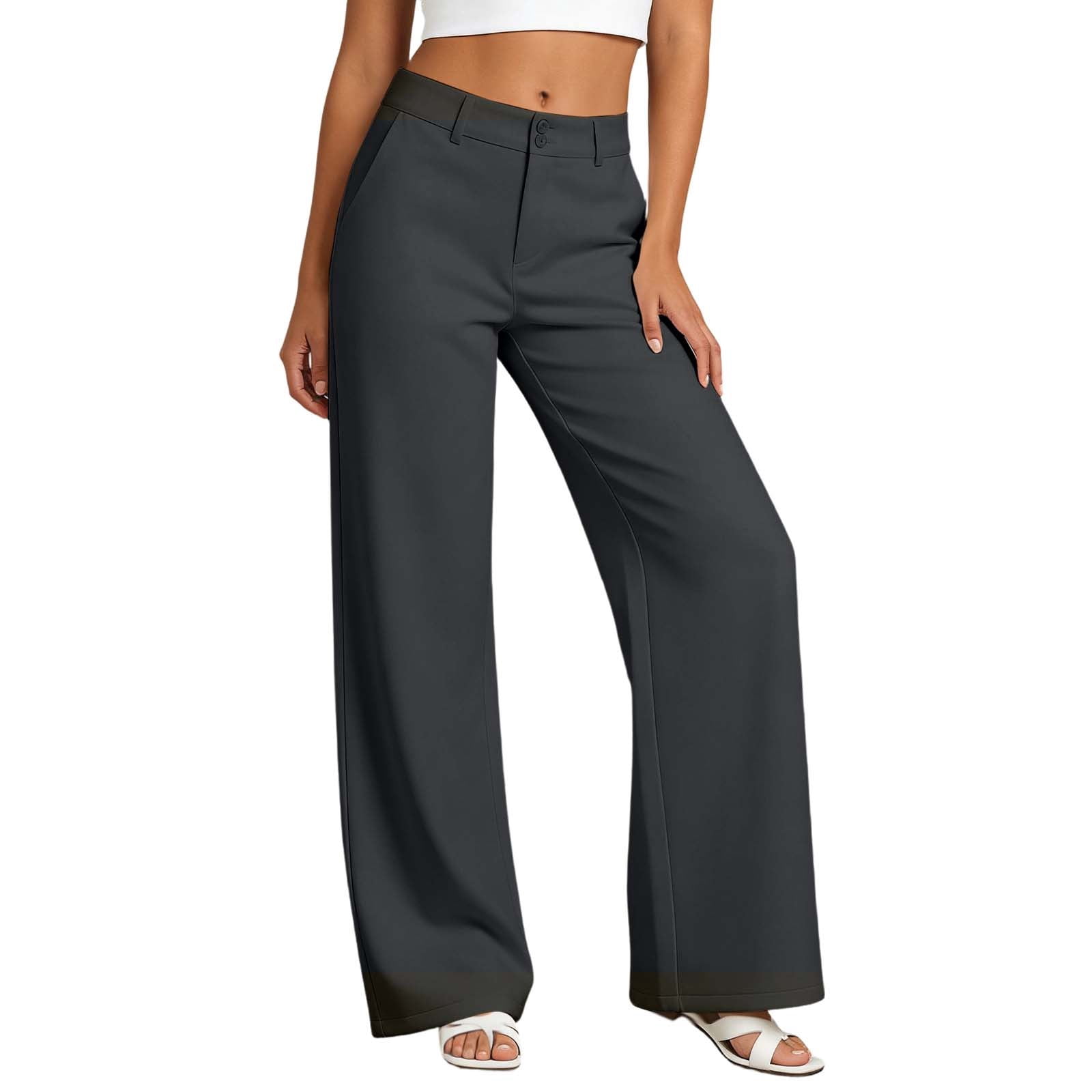 QHFBli Womens Dress Pants Low Rise Wide Leg Trousers Business Casual Work Dressy Low Waisted Straight Slacks Pants