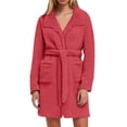 thumbnail image 1 of QHFBli Womens Fuzzy Robe Mid Length Bathrobe Belted Soft Bath Robes Plush Kimono Robe with Pockets Fall Winter Spa Robes, 1 of 5