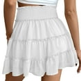 thumbnail image 1 of QHFBli Womens High Waist Ruffle Flowy Mini Skirts Stretchy Waist Solid Lined Layered Pleated Casual Beach Short Skirt, 1 of 6