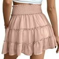 thumbnail image 1 of QHFBli Womens High Waist Ruffle Flowy Mini Skirts Stretchy Waist Solid Lined Layered Pleated Casual Beach Short Skirt, 1 of 6