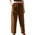 thumbnail image 1 of QHFBli Womens Linen Cropped Wide Leg Pants Elastic Waist Casual Palazzo Trousers with Pockets, 1 of 4