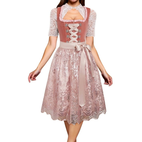 QHFBli Womens Oktobertfest Dirndl 2 Piece Authentic Dirndl for Bavarian Carnival Oktoberfest Dress German Trachten Dirndl