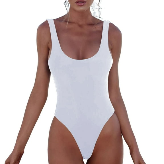 QHFBli Womens One Piece Retro U Back Swimsuits Tummy Control Padding Bathing Suit High Cut Swimwear