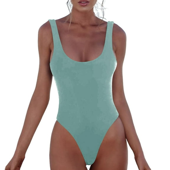 QHFBli Womens One Piece Retro U Back Swimsuits Tummy Control Padding Bathing Suit High Cut Swimwear