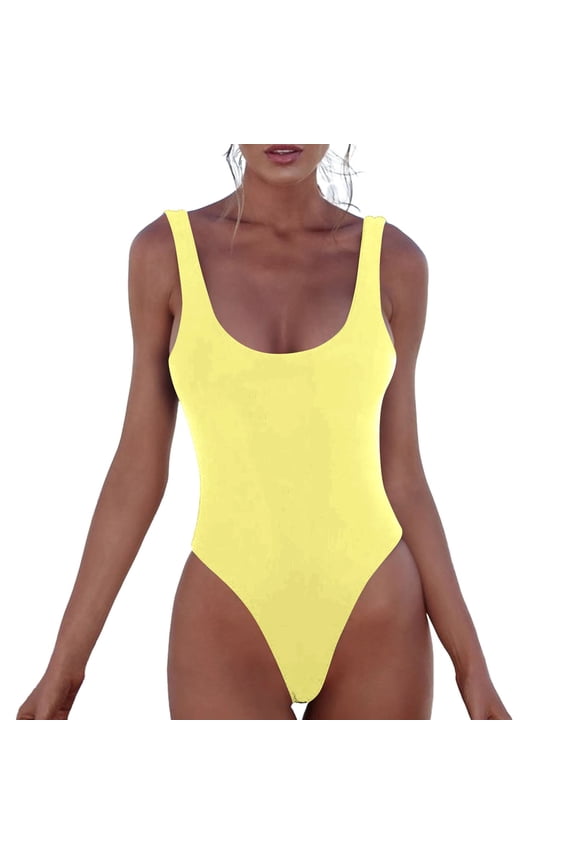 Womens One Piece Retro U Back Swimsuits Tummy Control Padding Bathing Suit High Cut Swimwear