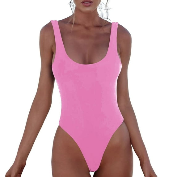 QHFBli Womens One Piece Retro U Back Swimsuits Tummy Control Padding Bathing Suit High Cut Swimwear