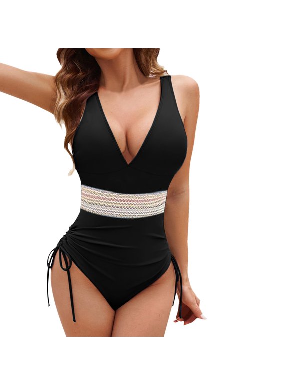 Womens One Piece Swimsuit Bathing Suit For Women Swimsuits V Neck Adjustable Drawstring Straps Swimming Suits