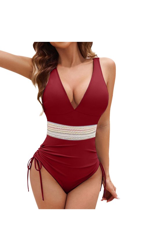Womens One Piece Swimsuit Bathing Suit For Women Swimsuits V Neck Adjustable Drawstring Straps Swimming Suits