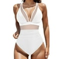 thumbnail image 1 of QHFBli Womens One Piece Swimsuit Solid Color Mesh Backless Sexy Bikini Swimsuit, 1 of 9