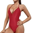 thumbnail image 1 of QHFBli Womens One Piece Swimsuit Women's Sexy Plunging V Neck Bathing Suit High Cut Open Back Swimsuits Adjustable Beach Swimwear, 1 of 5