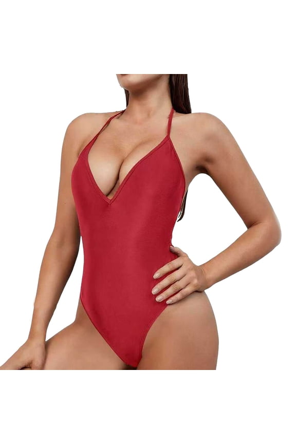 Womens One Piece Swimsuit Women's Sexy Plunging V Neck Bathing Suit High Cut Open Back Swimsuits Adjustable Beach Swimwear