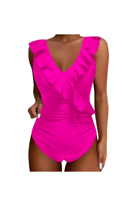 Womens One Piece Swimsuit Women's Summer Fashion Suspender Waist Hollow One Swimsuit Solid Color Sexy Bikini Swimsuit