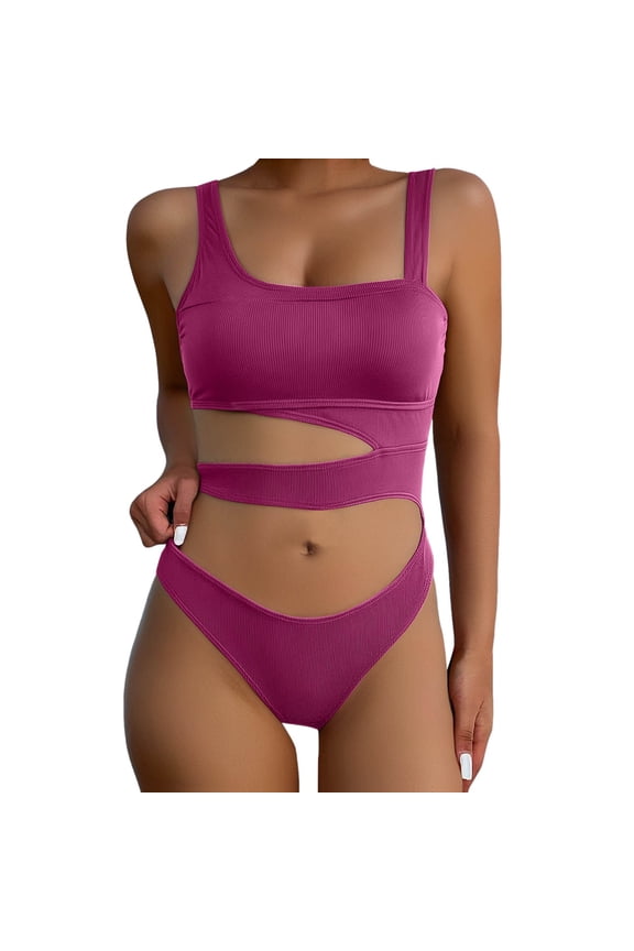 Womens One Piece Swimsuit Women's Summer Fashion Suspender Waist Hollow One Swimsuit Solid Color Sexy Bikini Swimsuit