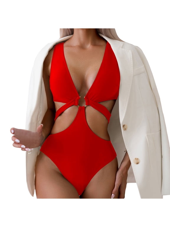 Womens One Piece Swimsuit Women's Swimsuit High Cut Bathing Suit V Neck Monikini