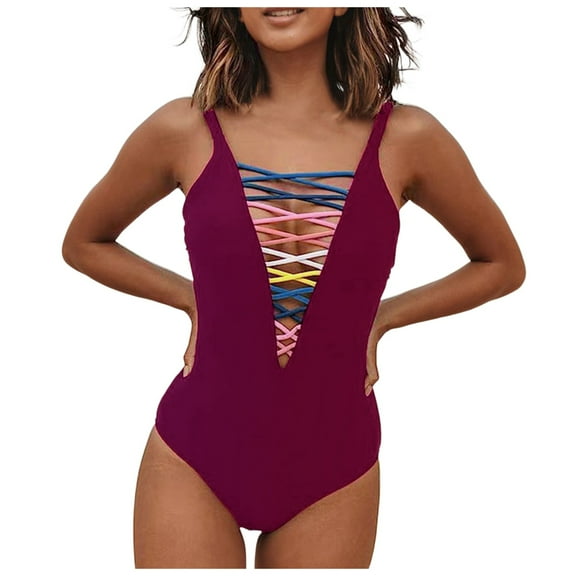 QHFBli Womens One Piece Swimsuit for Women Plunge Deep V Neck Bathing Suit