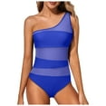 thumbnail image 1 of QHFBli Womens One Shoulder One Piece Bathing Suits Neon Color Block Swimsuits Mesh Swimwear, 1 of 5