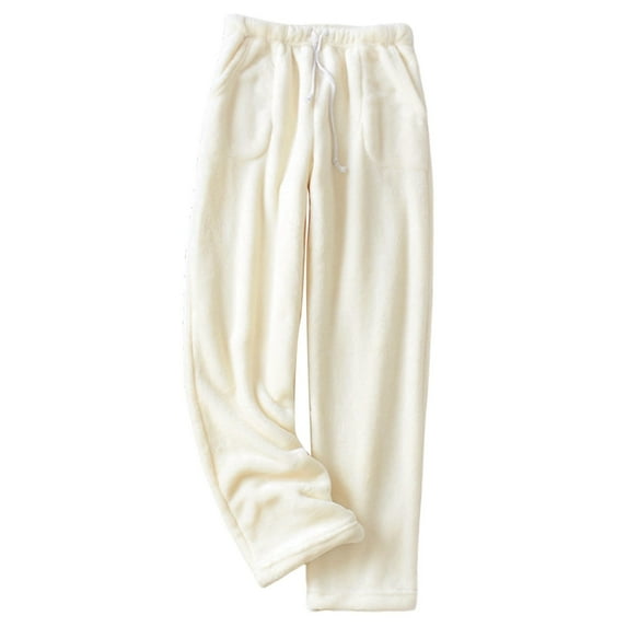 QHFBli Womens Pajama Pants Fuzzy Cozy Lounge Trouser with Pockets Winter Warm Pj Bottoms Baggy Straight Leg Sleepwear
