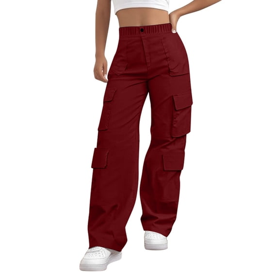 QHFBli Womens Parachute Pants Wide Leg Cargo Pants Street Trousers with Pockets