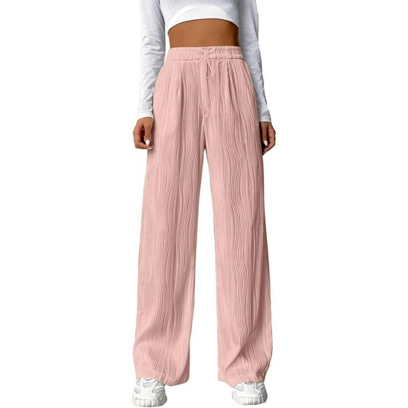 QHFBli Womens Pleated Wide Leg Palazzo Pants with Drawstring Casual Trousers