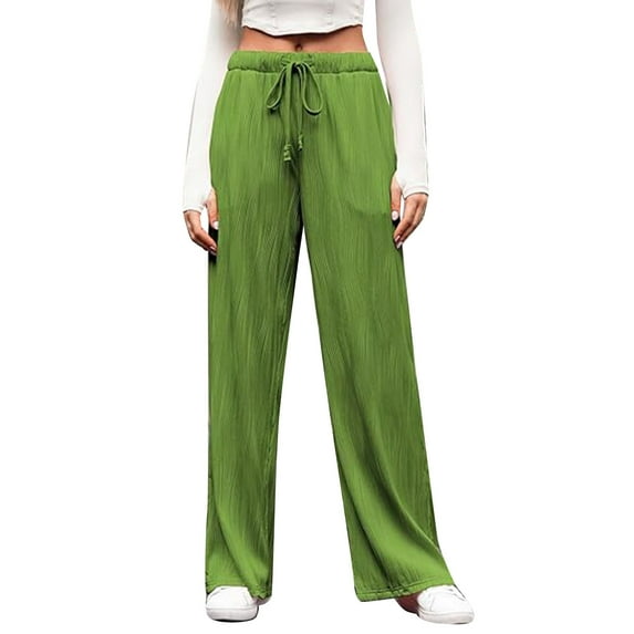 QHFBli Womens Pleated Wide Leg Palazzo Pants with Drawstring Casual Trousers