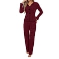 thumbnail image 1 of QHFBli Womens Ribbed Knit Pajama Sets 2 Piece Lounge Set Long Sleeve Button Down Pjs Sleepwear Set with Pockets, 1 of 6