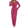 thumbnail image 1 of QHFBli Womens Ribbed Knit Pajama Sets 2 Piece Lounge Set Long Sleeve Button Down Pjs Sleepwear Set with Pockets, 1 of 6
