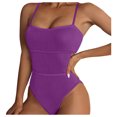 thumbnail image 1 of QHFBli Womens Scoop Neck One Piece Swimsuit High Leg Ribbed Bathing Suits Hollow Side One-Piece Swimwear Sexy Monokini, 1 of 9