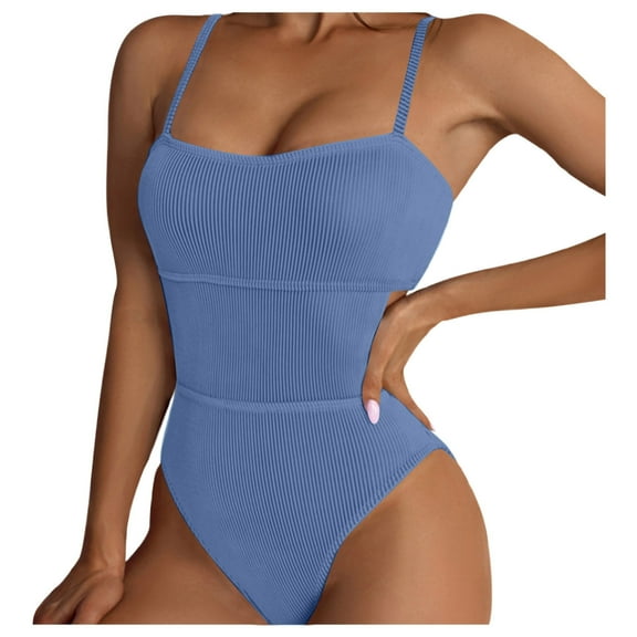 QHFBli Womens Scoop Neck One Piece Swimsuit High Leg Ribbed Bathing Suits Hollow Side One-Piece Swimwear Sexy Monokini