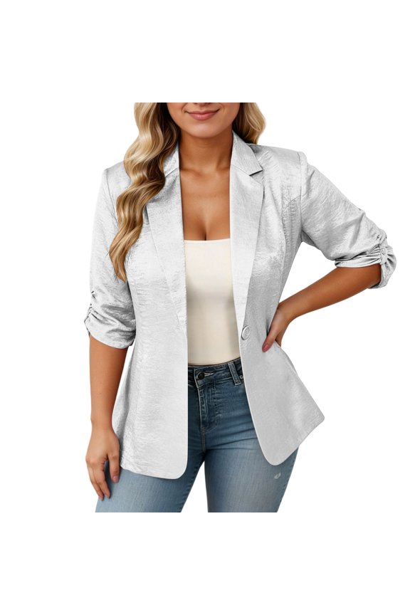 Womens Sequin Jackets 3/4 Sleeve Open Front Blazer Shiny Party Jacket Comfy One Button Sparkly Party Jacket