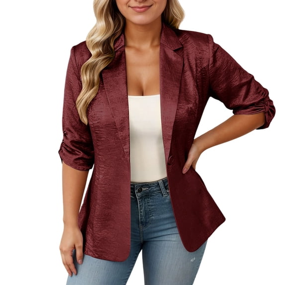 QHFBli Womens Sequin Jackets 3/4 Sleeve Open Front Blazer Shiny Party Jacket Comfy One Button Sparkly Party Jacket
