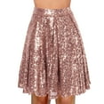 thumbnail image 1 of QHFBli Womens Sequin Ruffle Mini Skirt Sparkly High Waist Lined Layered Flared Pleated Shiny Party Club Short Skirts D-Pink M, 1 of 6